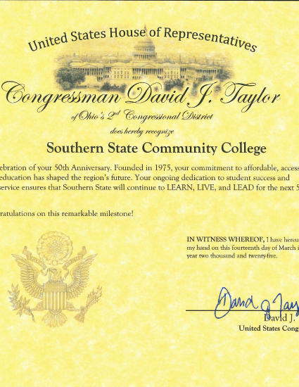 50th Anniversary Proclamation: US Representative David Taylor
