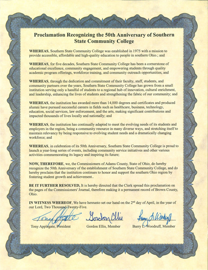 50th Anniversary Proclamation: Brown County Commissioners