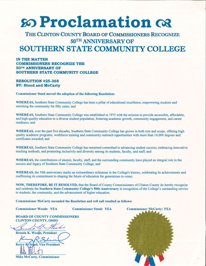 50th Anniversary Proclamation: Clinton County Commissioners