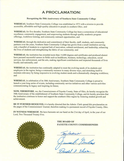 50th Anniversary Proclamation: Fayette County Commissioners