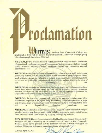 50th Anniversary Proclamation: Highland County Commissioners