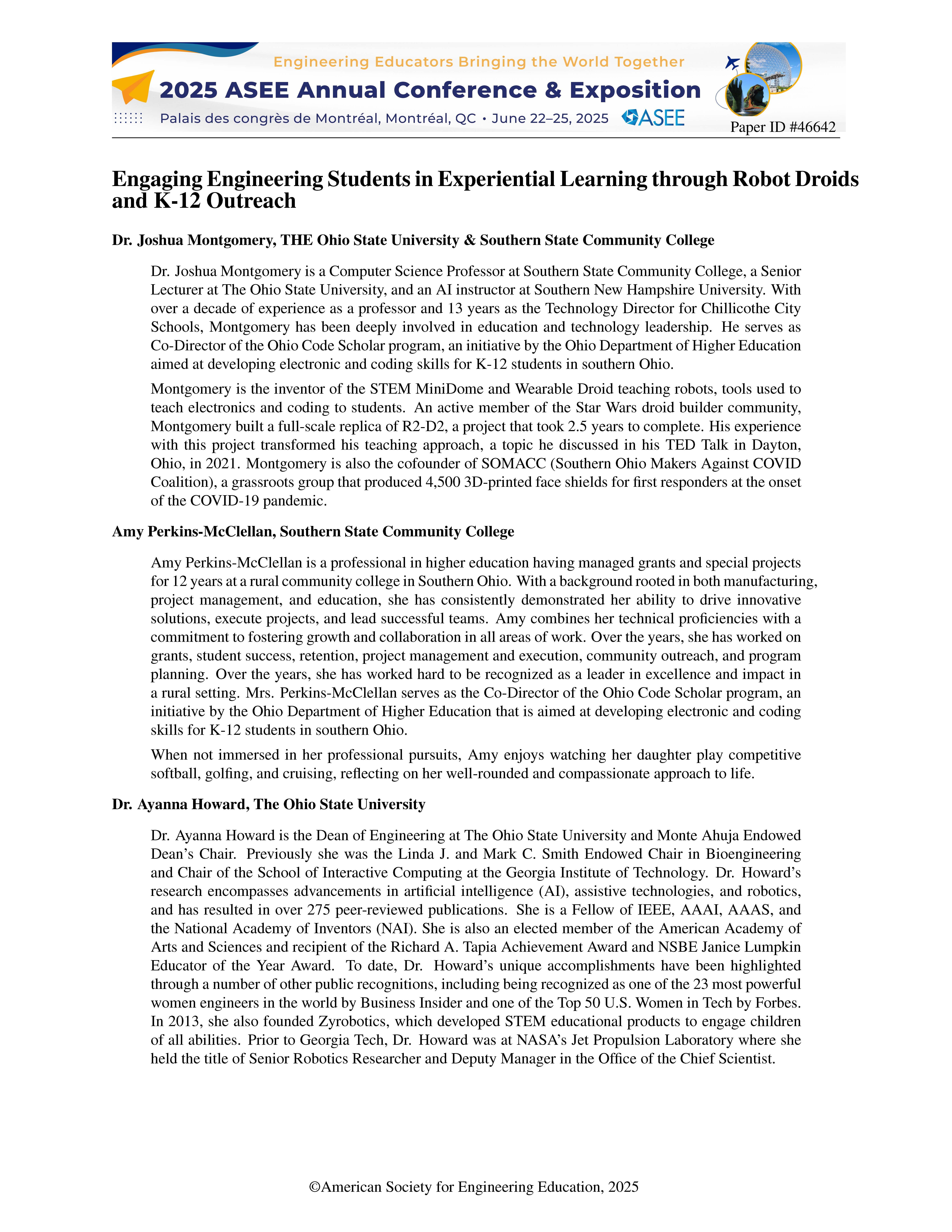 Engaging Engineering Students in Experiential Learning through Robot Droids and K-12 Outreach