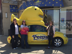 Cindy Gullet, Brandy Yates, and Connie Huber with the Peeps car