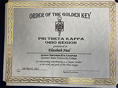 Order of the Golden Key, Elizabeth Neal, Most Valuable Member, Ohio Region